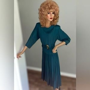 Vintage 1980s Nina Piccalino Green Dress Size 10
